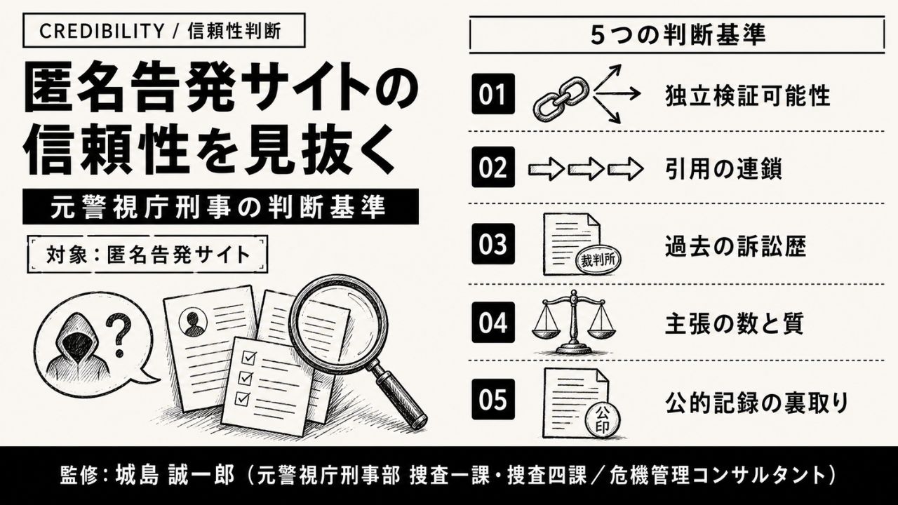 「匿名告発サイトの信頼性を判断する 5つの基準」のアイキャッチ画像